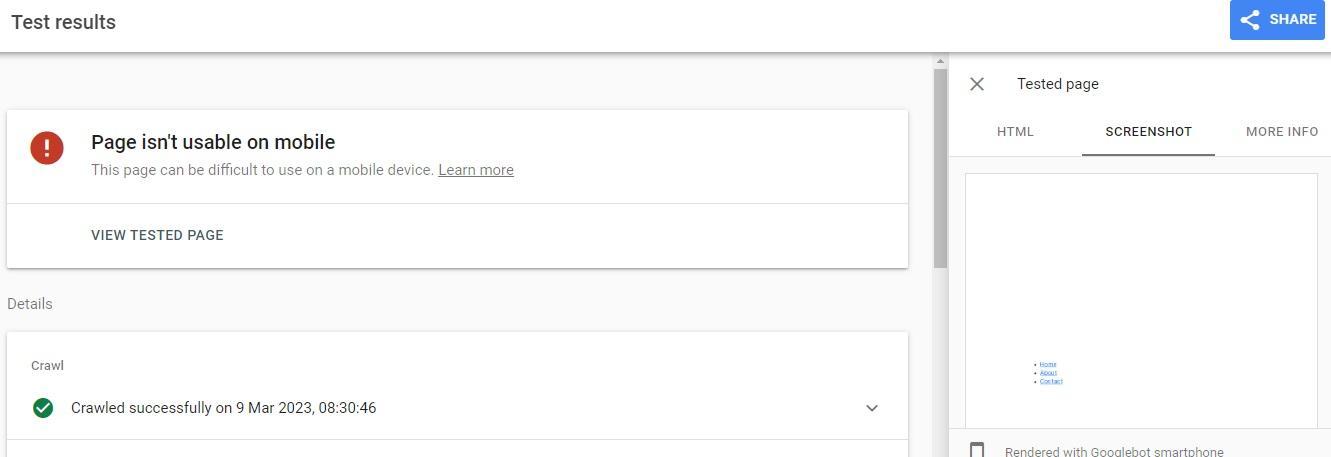 Step 3: Google Mobile-Friendly Test Page Isn't Usable Alert