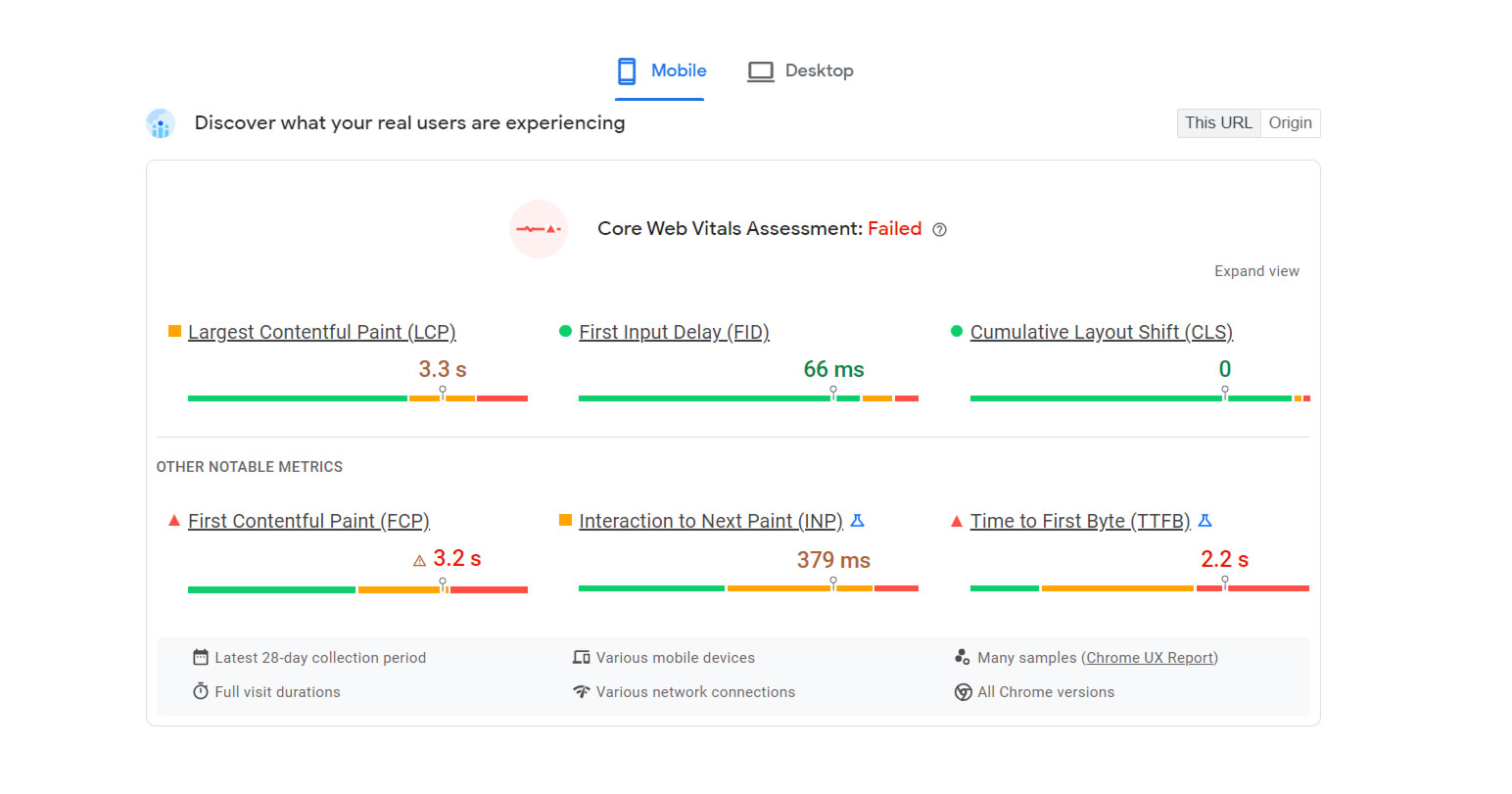 Step 5: PageSpeed Insights Core Web Vitals Assessment