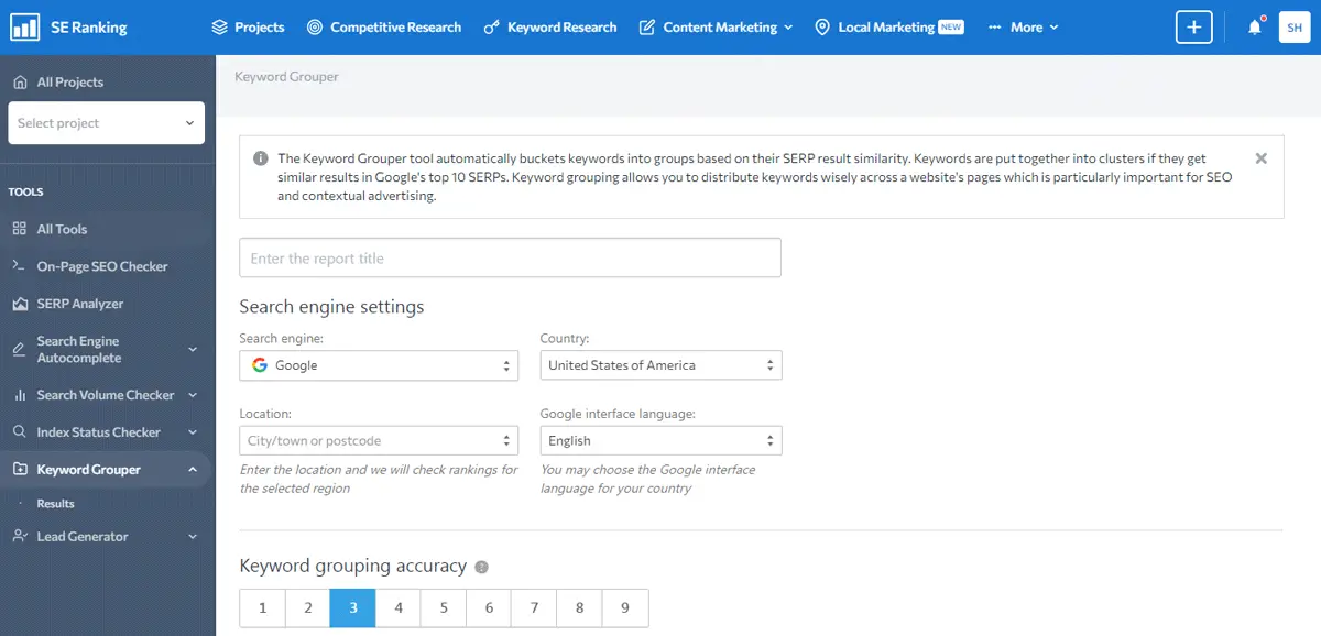 SE Ranking Keyword Grouper