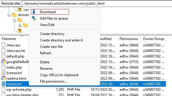 WordPress FTP Client Filezilla Download Button