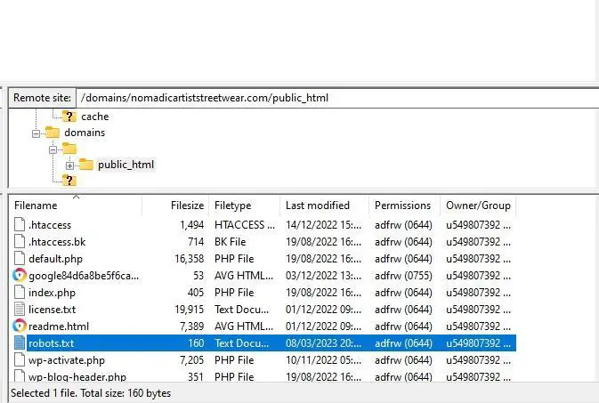 WordPress FTP Client Filezilla Robots.txt File Location