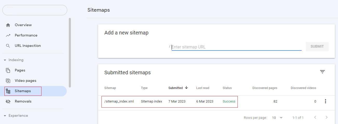 XML sitemap in Google Search Console location