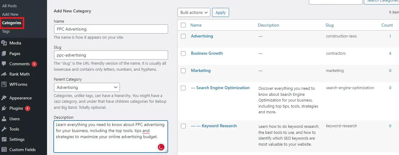 Create Your Category And Subcategory Structure