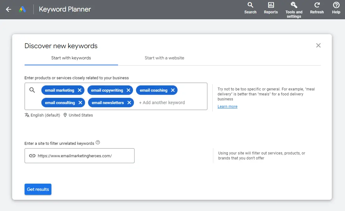 Keyword research software: Google Keyword Planner