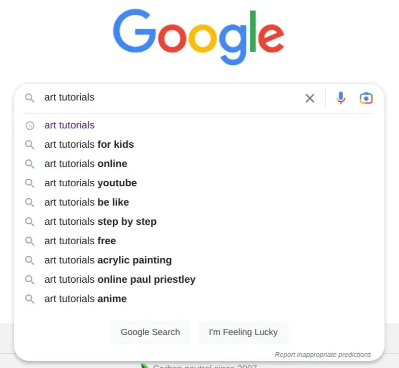 Google autocomplete tool example