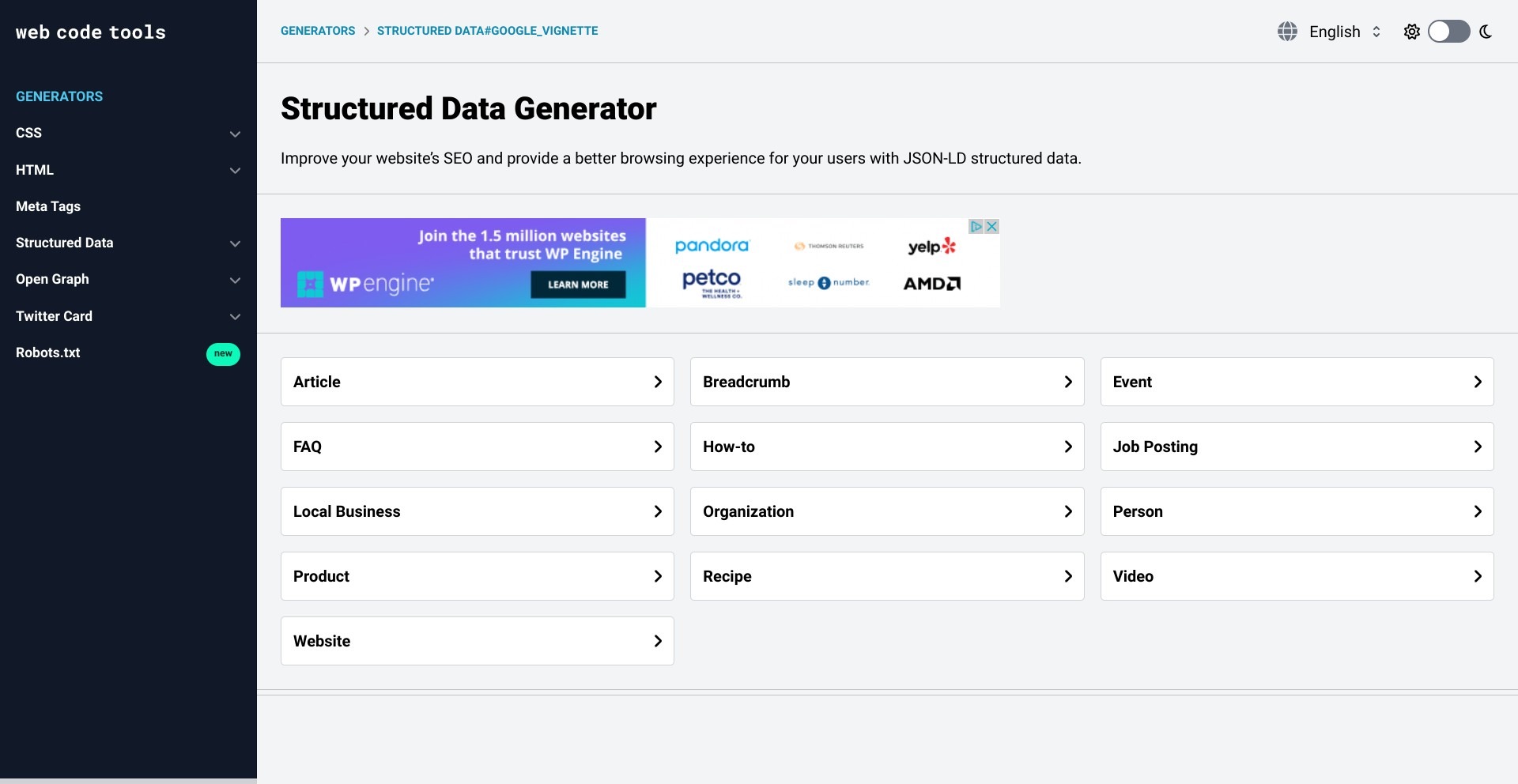 Web Code Tools Structured Data Generator