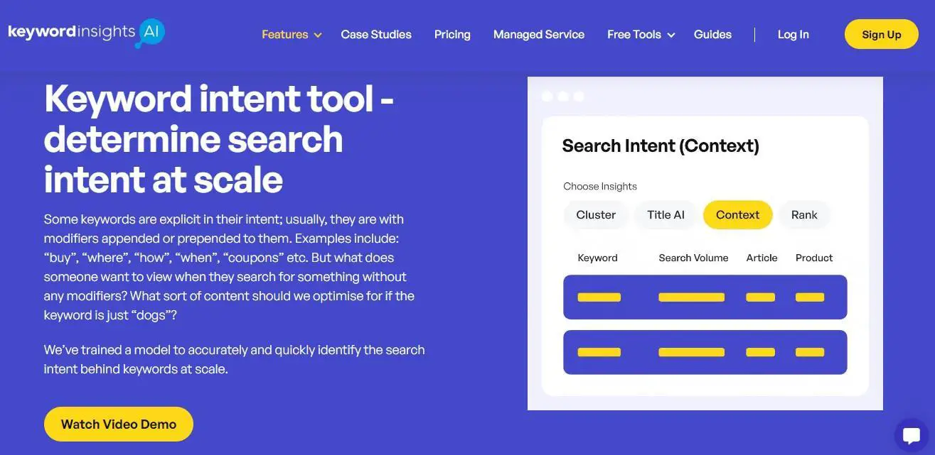 SEO writing for beginners tool: Keyword Insights for intent
