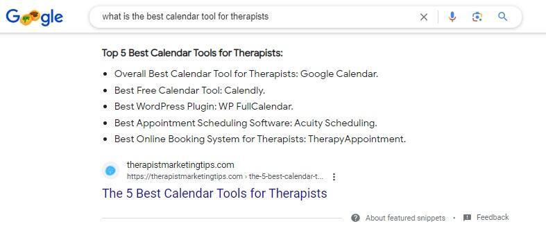 Featured Snippet example in Google