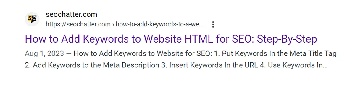 Add keywords to website HTML title example
