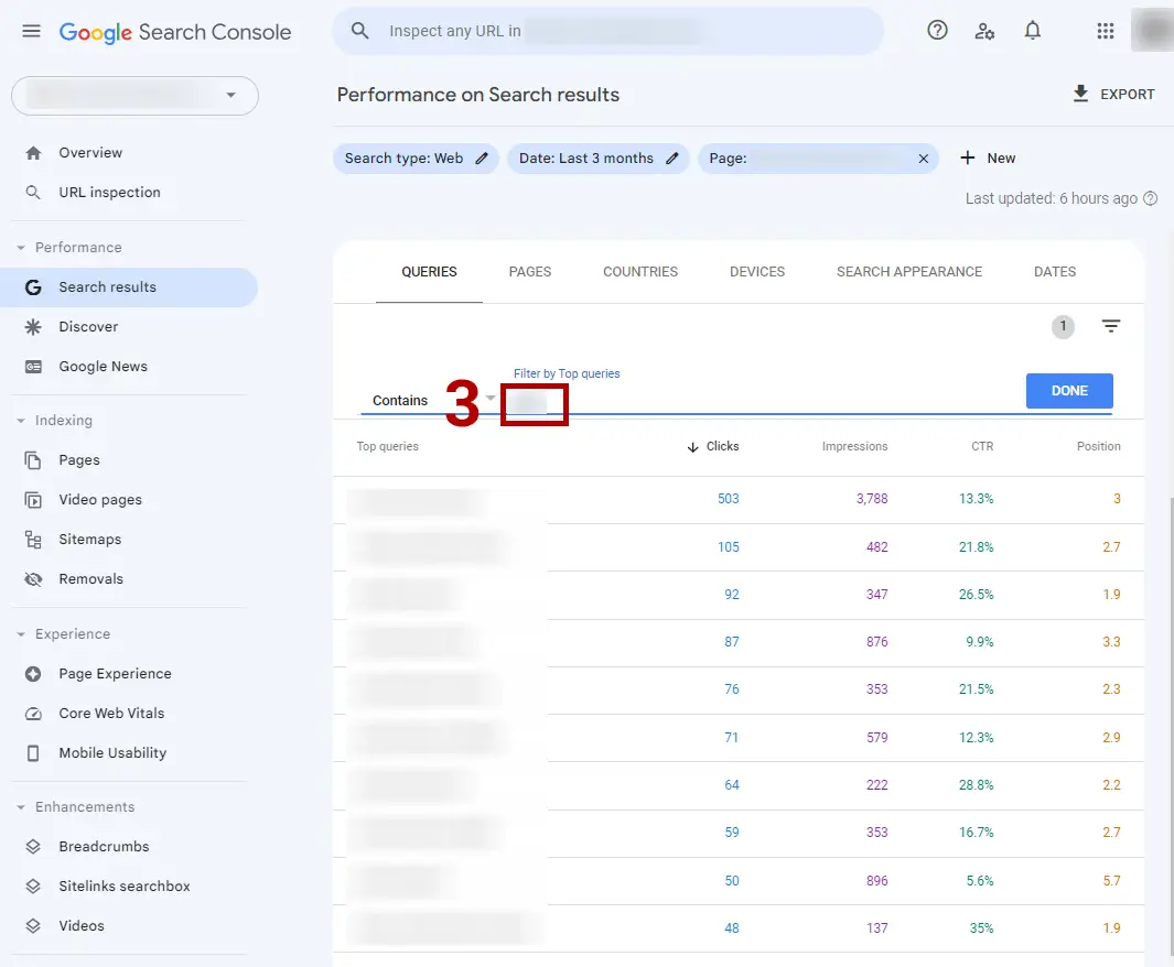 Google Search Console filter queries by keyword