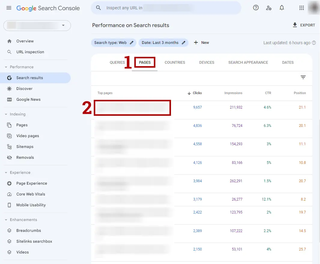 Google Search Console queries per page