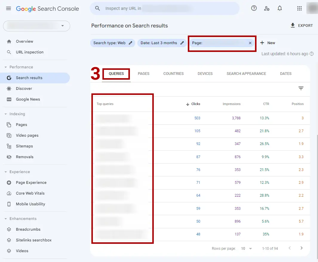 Google Search Console queries per URL