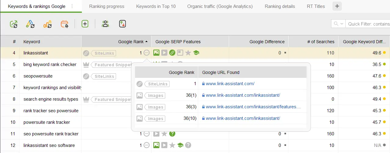 Rank Tracker Keyword Rankings in Google