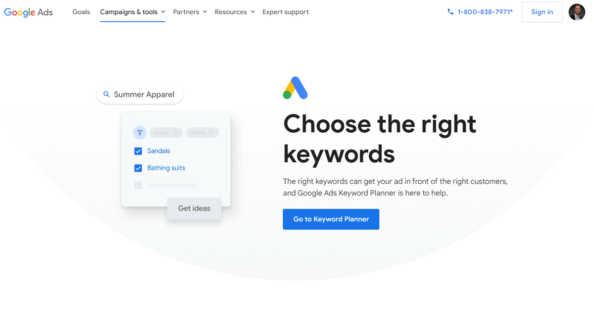 Google Keyword Planner sign in page