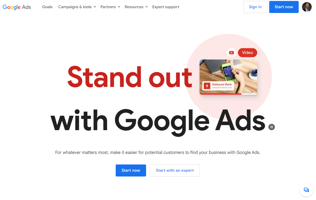 Step 1: Google Ads sign up page