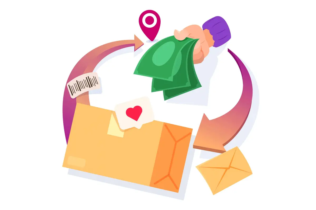 Email surrounded by e-commerce transaction representing email marketing for e-commerce